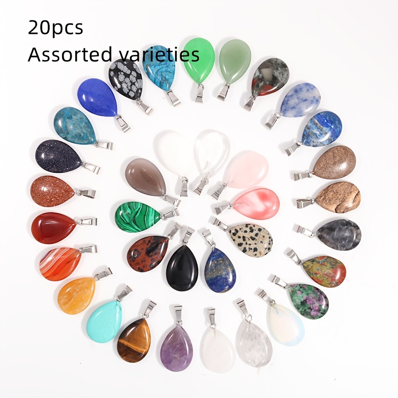 15/20/30pcs Elegant Flat Teardrop Natural Stone Pendant Charms For Making Gift