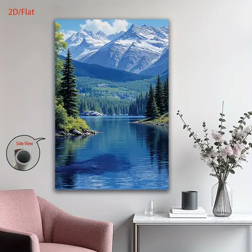 2d flat 1pc frameless canvas wall art modern vertical scenic view with snow capped greenery high quality printed canvas for indoor outdoor home decor living room bedroom office holiday birthday gift lake theme decor room accent vibrant color 2d flat