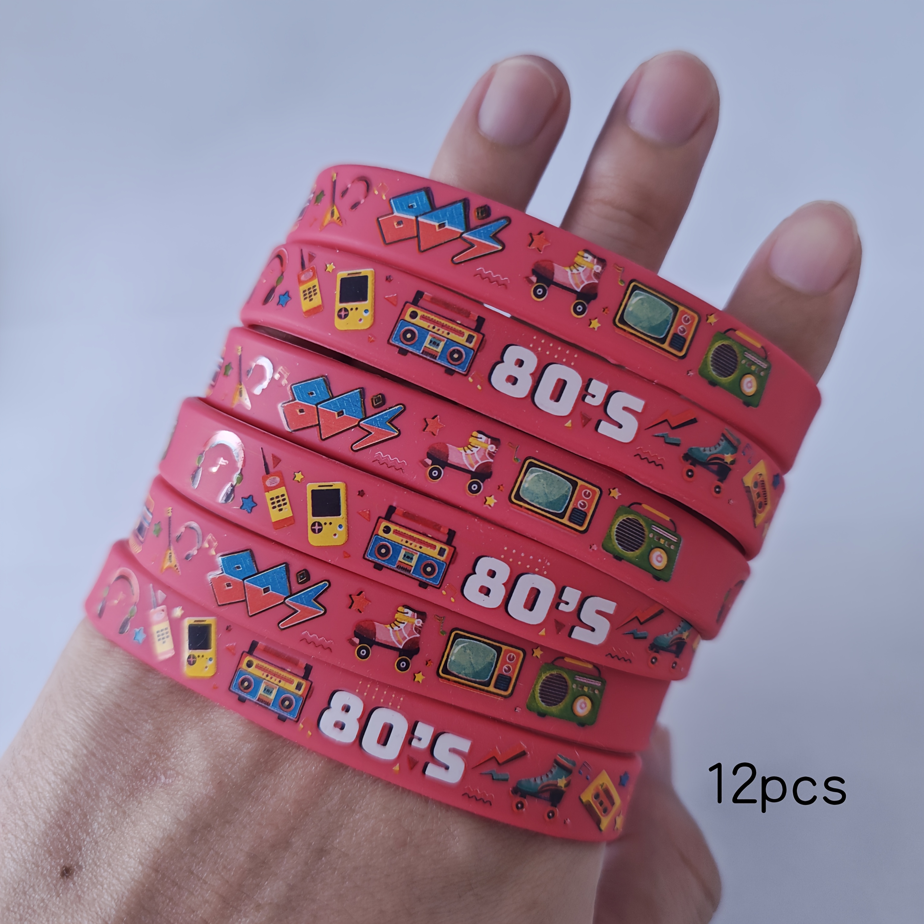 TEMU Pcs 80s Party Favors 1980s Themed Silicone Bracelets 80s Silicone Bracelets 1980s Party Supplies Birthday Party Supplies