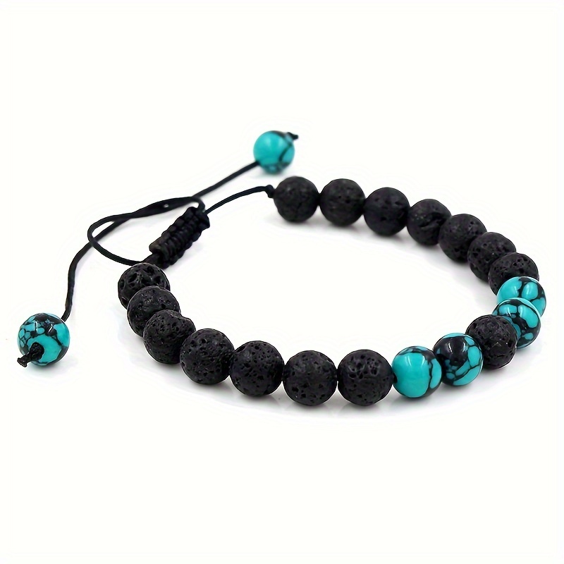 

Men'-inspired Lava & Blue Turquoise Woven Bracelet - Fashionable Couple's Accessory