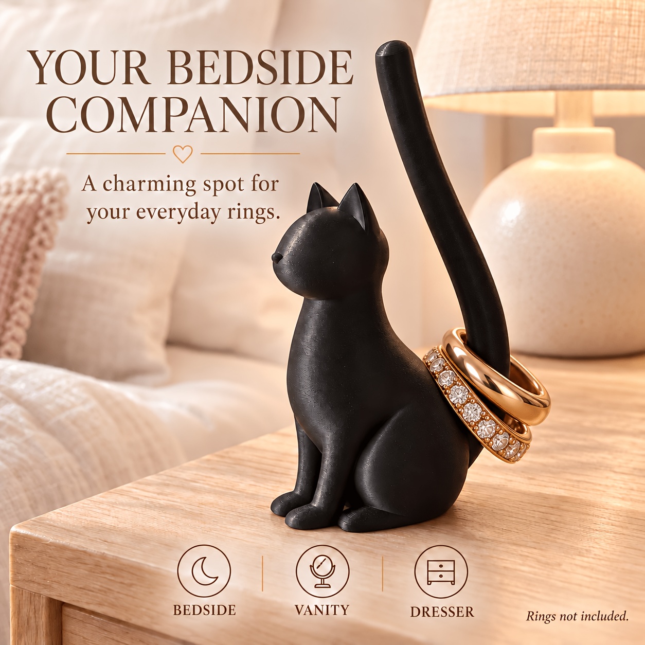 TEMU Black Holder, Cat-shaped Jewelry Ring Storage Rack, Modern Minimalist Vanity, Vanity And Bedside Table Decor, Gift For Cat Lovers, Black