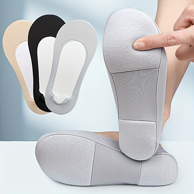 

3 Pairs Women's 3d Sponge Padded Invisible Socks, Anti-slip Breathable No Show Socks For High Heels