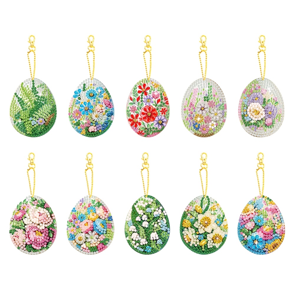 

Easter Diamond Art Keychain Kit - 10pcs Set , Diy Egg For Decorations