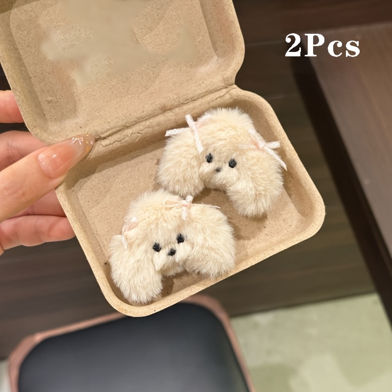 TEMU 2 pezzi Graziosi Elastici per Capelli a Forma di in Peluche, per Capelli Elastiche in Pelliccia con Minuzie di Nastro, Morbidi Elastici per ,