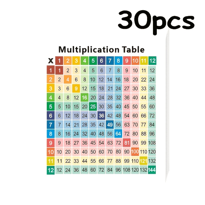 TEMU Lot de 30 autocollants de table de multiplication et de classe - mathématique 3x3,5 pouces avec les tables de multiplication, aide à