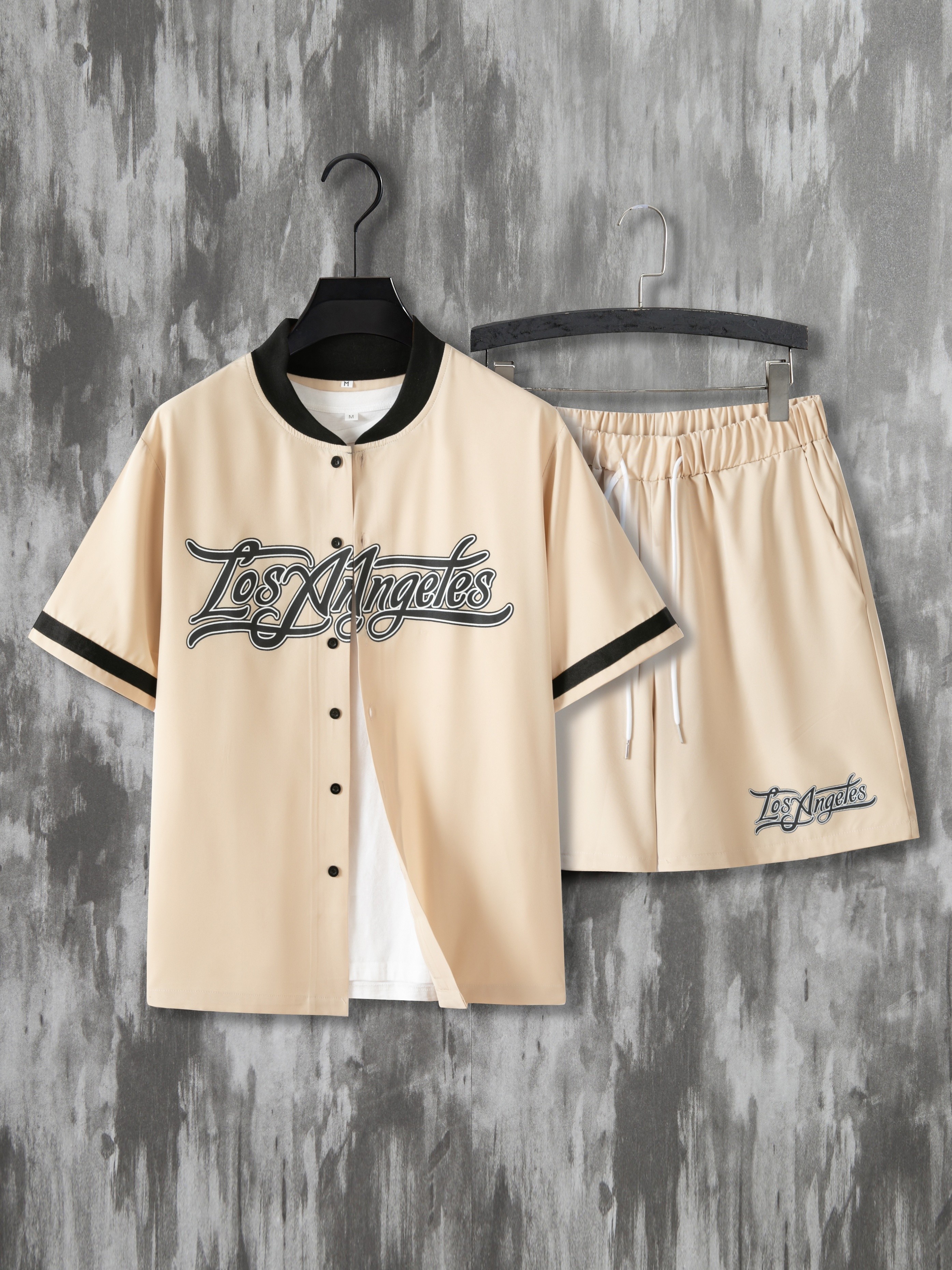 men's casual baseball-inspired outfit: short sleeve printed