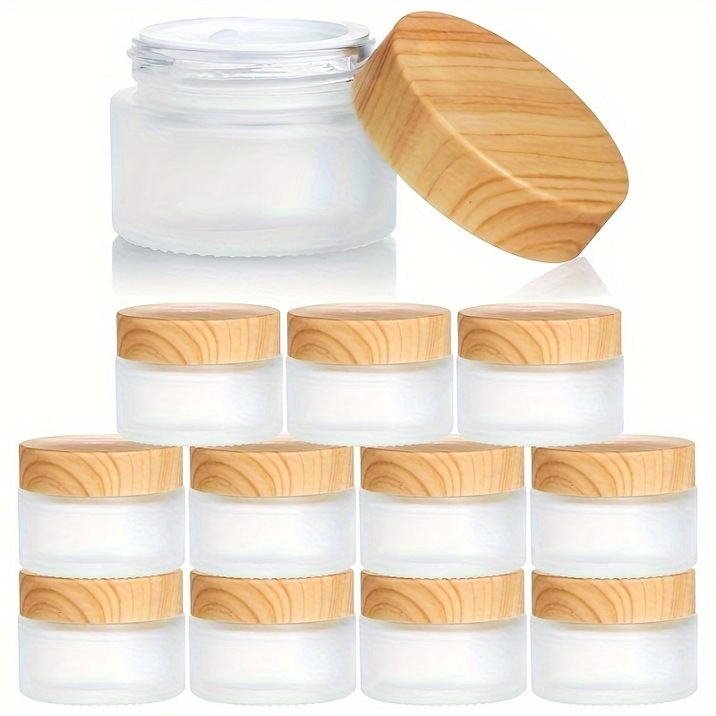 

10pcs Cosmetic Jars With Wood Grain - 1.01oz/1.69oz Refillable Containers For Makeup, Lip Balm & Eyeshadow Creams