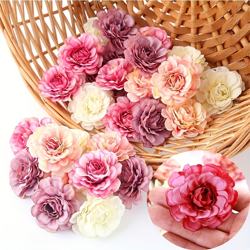 E-shop Set mit 20 künstlichen Seidenrosenblütenköpfen, jeweils 5 cm groß, für Bastelarbeiten, Kränze, Geschenke, Scrapbooking und Heimdekoration für