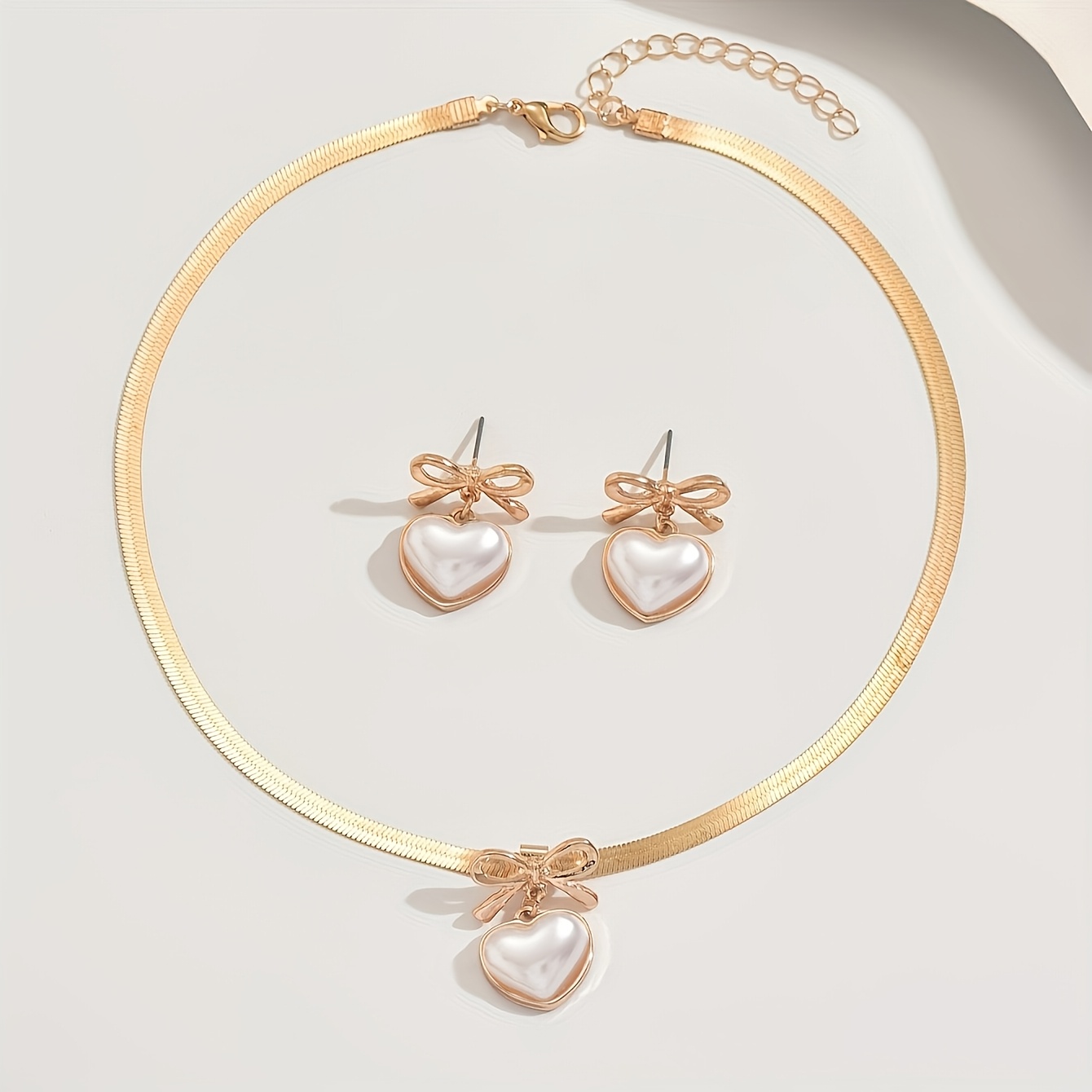 2pcs Elegant Blade Chain Bow Necklace & Earrings Jewelry Set
