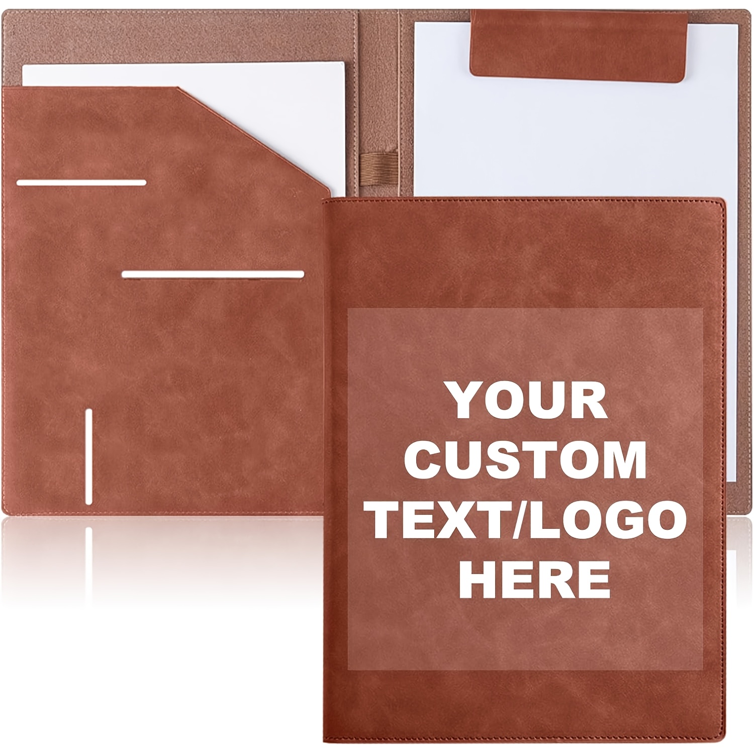 TEMU 1pc Personalized Premium Synthetic Leather Multi-functional Folder, Custom Synthetic Leather Portfolio With Personalized Logo Or Text For ,