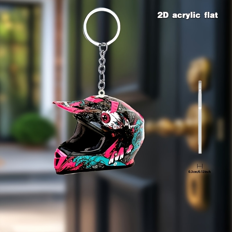 2d Flat, 1-pack Motorcycle Keychain - 2d Flat Acrylic Key Ring With Vibrant Pink/blue/ Design, Christmas Gift For Bikers, Car Keys & Bag Decor, Durable Motorcycle Enthusiast Accessory, 2d Flat