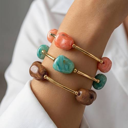 3pcs bohemian stone bead bracelets for women plated stackable multi color beaded jewelry ethnic suitable for daily wear parties vacations gift african year round versatile