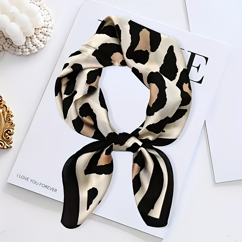TEMU Sciarpa Elegante con Stampa Leopardata, 27.5" in Raso di Poliestere, e , Liscio, Regalo per , Accessorio Casual|Sciarpa a Audace|Confezione ,