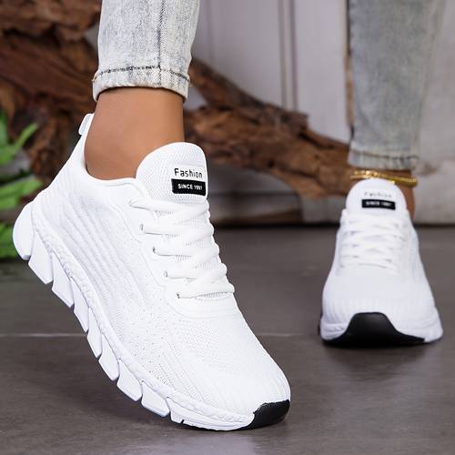 Women's Lightweight Running Sneakers 36-44 EU 5-10 | Breathable White Neutral Cushioning Training Shoes with MD Sole | - Gym, & Walking Sneakers | Lace-Up Fitness Footwear for Casual Wear & Athletic Use
