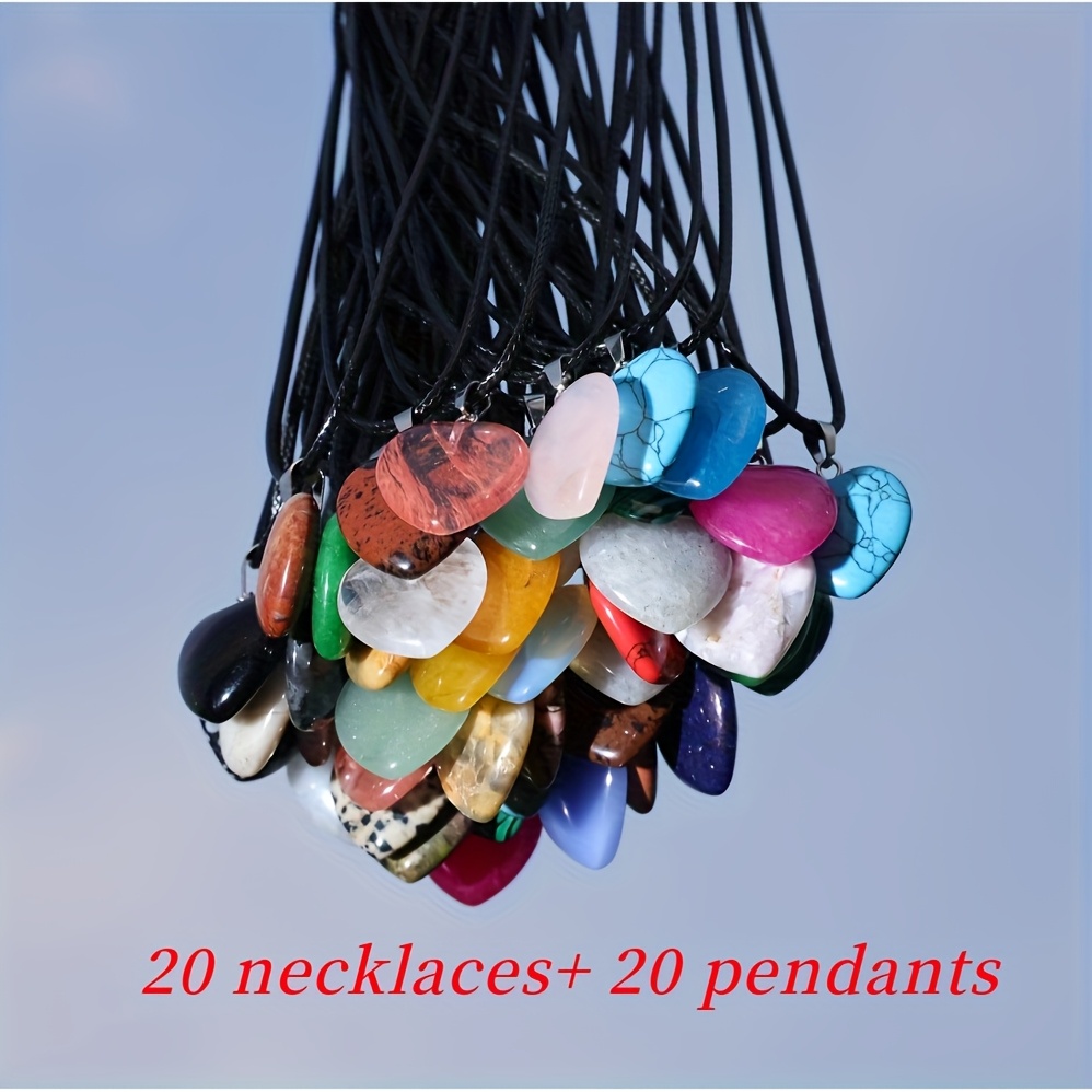 Image of 40pcs Random Color Heart Pendant Set With Black Necklace, - Perfect For Making, Ideal For Women' Wear, Parties, And Valentine's Day Gifts (20 Pendants + 20 Chains)