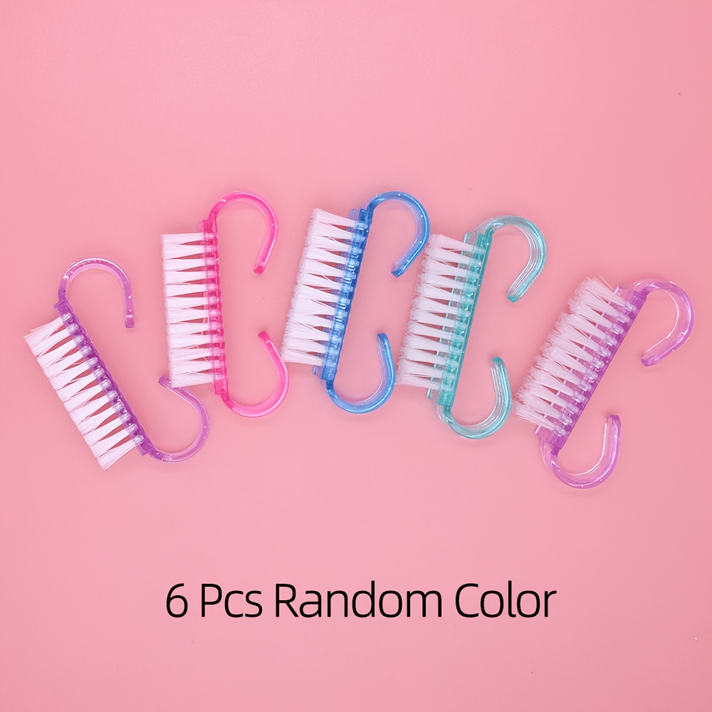 TEMU 6pcs/bag Washable Handheld Random Color Small Sheep Horn Nail Cleaning Brushes Dust Color Random Glitter Plastic Handle Nails Art Tools For