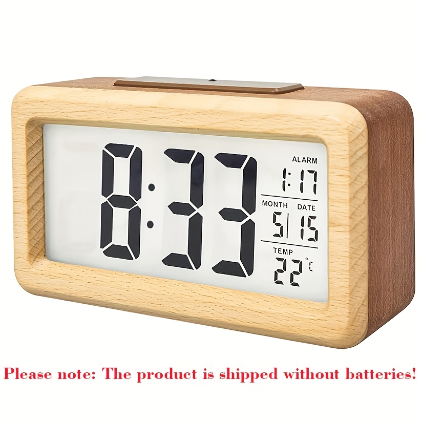 E-shop Digitaler Holzuhr-Wecker mit Kalender und Temperaturanzeige, Rechteckige Schreibtischuhr mit zwei , Reise-Wecker, Leises Design ohne ,