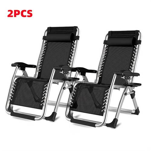 1 2pcs portable outdoor folding lounge chair a set of garden lounge chairs with cup holders and adjustable functions lounge chairs suitable for leisure use in beach backyard lawn and durable and suitable