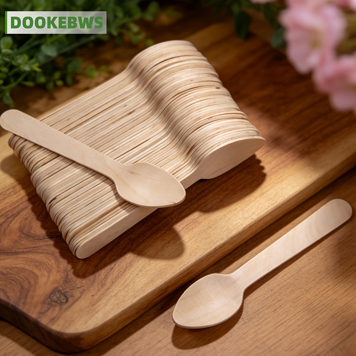 TEMU 100/300/500pcs Disposable Wooden Dessert Spoons, Lightweight And Durable With . Suitable For Eating Cake, Cheese, Ice Cream, And Other Desserts.
