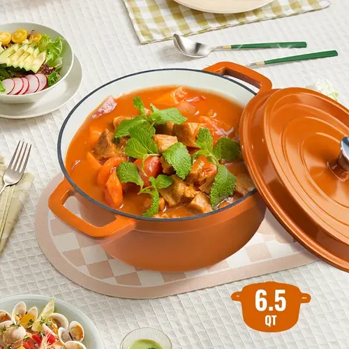 6 5qt rugged enamelled thermal pot dual flexible and versatile durable cast iron for cooking and serving smooth and easy to clean non stick for kitchens and parties
