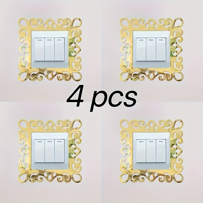 TEMU 4pcs Water Drop Flower Frame Decorative Lace Acrylic Switch Mirror Stickers, Decorative Mirror Stickers, Lace Switch Stickers, Mirror Switch