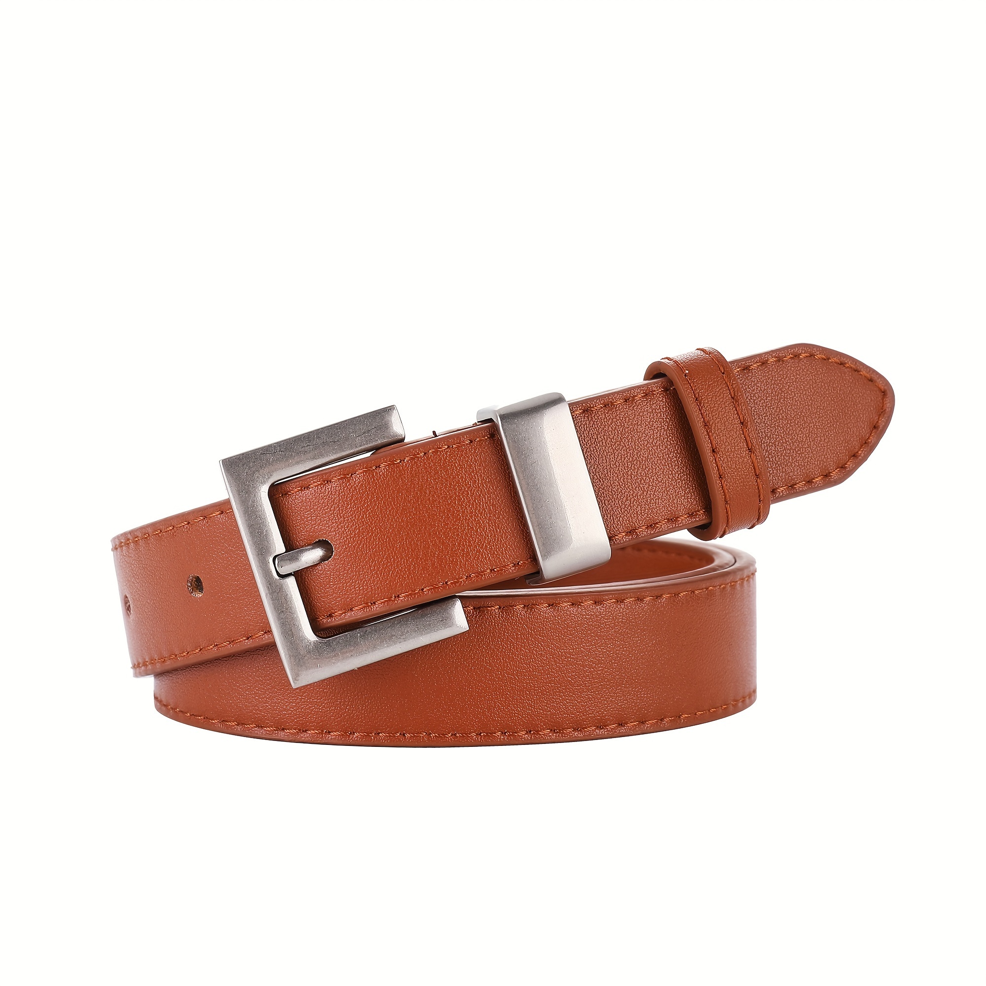 Women's Belt Classic Soft Genuine Leather Belts 1" Width Waist Belt Silvery Solid Color Buckle Waistband for Pants, Jeans