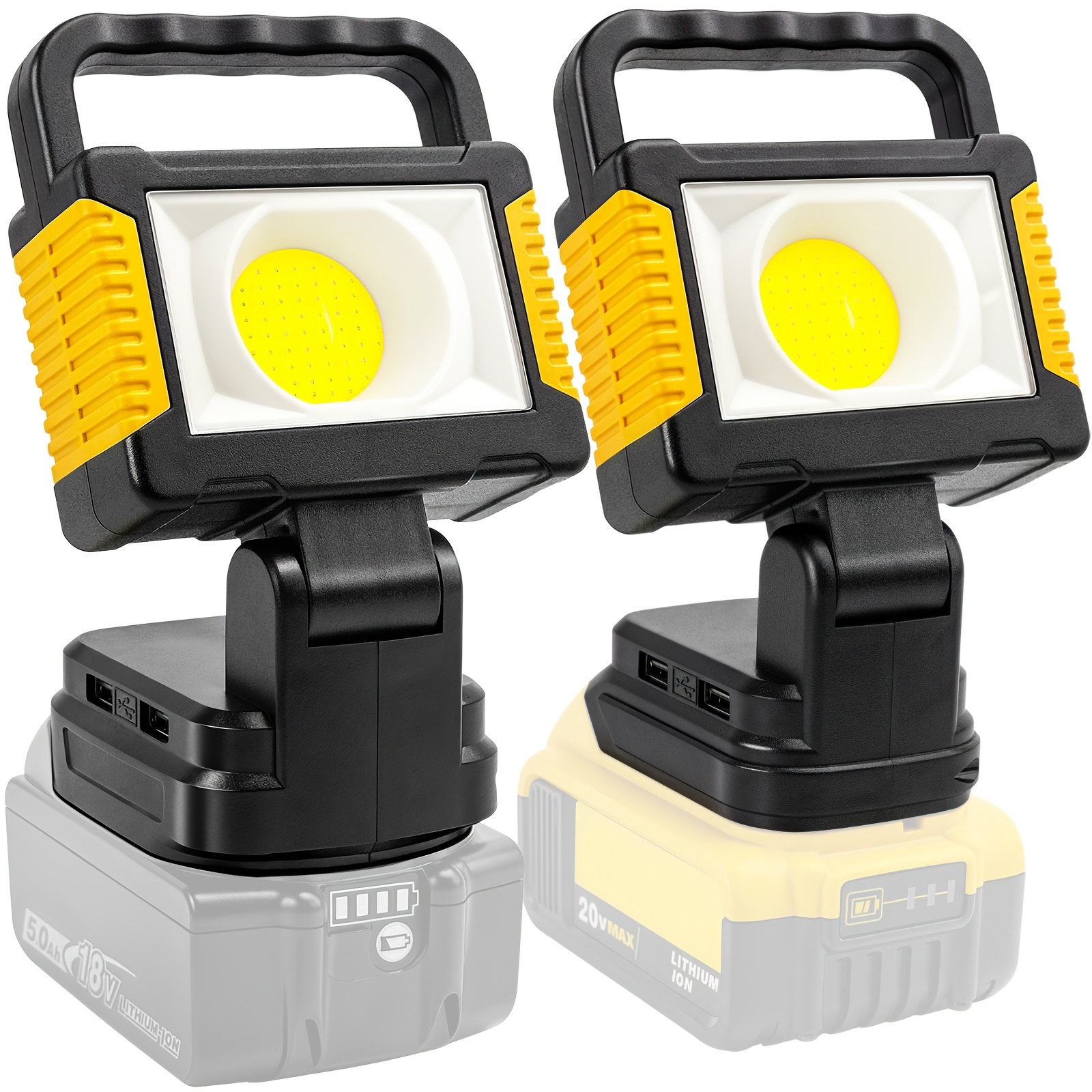 

2-pack Sideking Cordless Lights, 25w 3000 , Portable With , Usb Rechargeable Lithium Battery, Compatible With Dewalt 21v, Makita 18v, Ideal For Outdoor, Camping, Car Repair, Emergency & Lighting