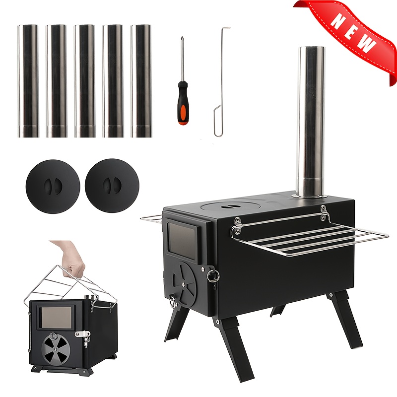 TEMU 1 Set Multi- Function Portable Camping Stove - Durable Carbon Steel Outdoor Camping Stove, Wood- Tent Stove For Outdoor, Hiking, Travel &