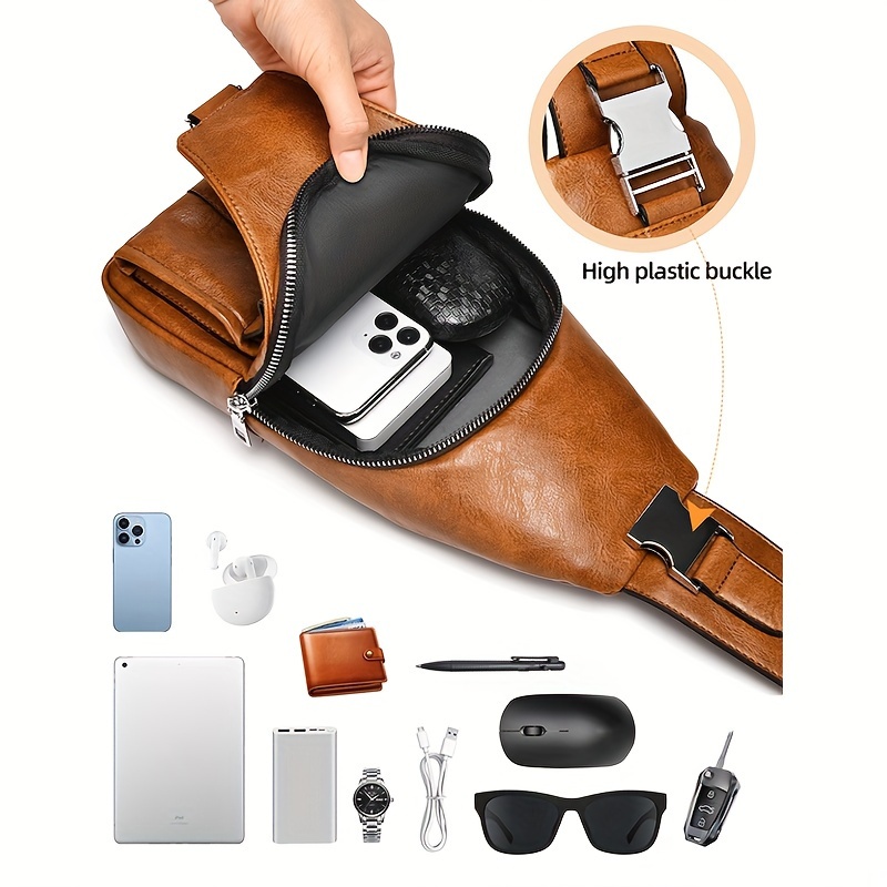 vintage pu leather crossbody bag for men retro style large capacity multiple compartments waterproof details 5