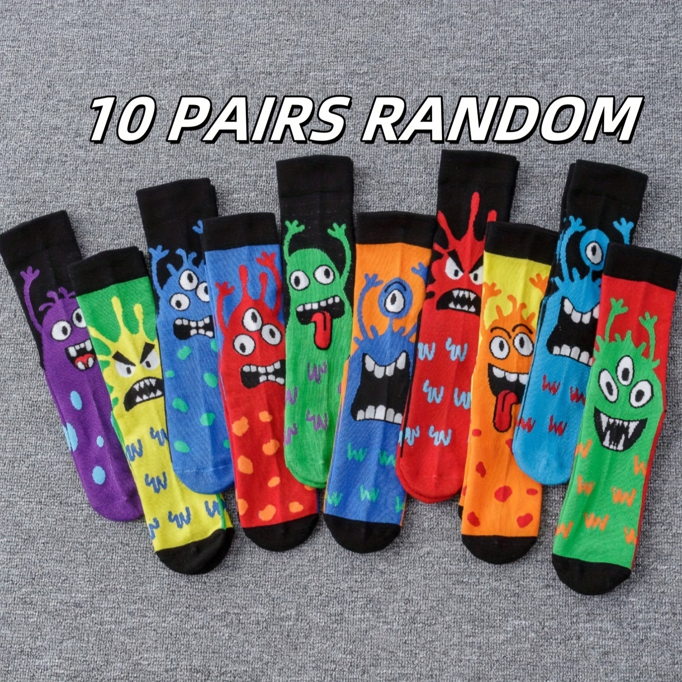 TEMU 5/10 Pairs/sets Of Men's Or Women's Four-season Funny Patterned Colored Mid-tube Socks, Random Delivery