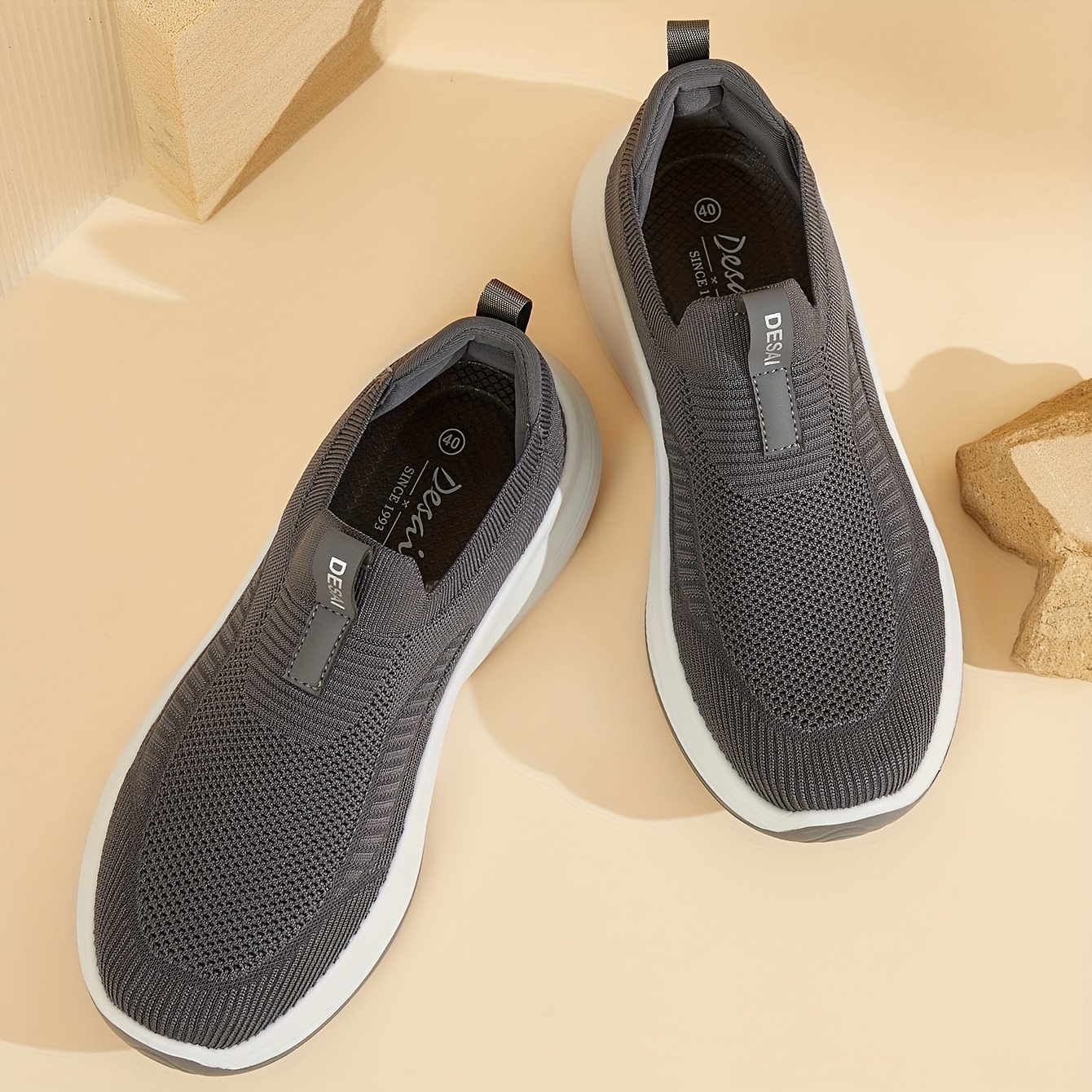 item picture mens slip on breathable mesh sports shoes lightweight and versatile casual running shoes trendy and comfortable knitted footwear