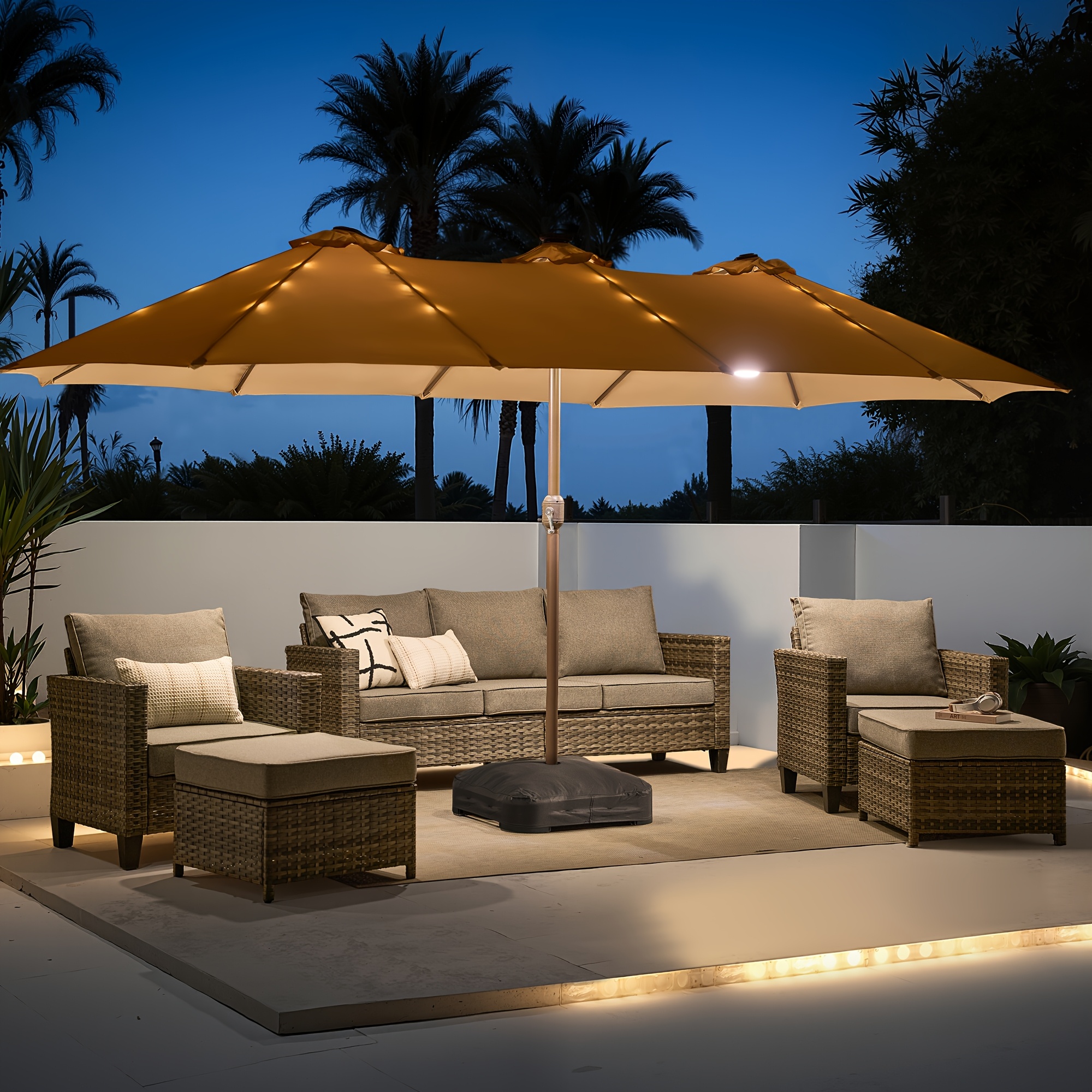 TEMU 15ft Double-sided Patio Umbrella With 36 Solar Led Lights, 8-hour Auto-, Commercial-grade Wind-resistant & Fabric, Outdoor Oversized Umbrella -