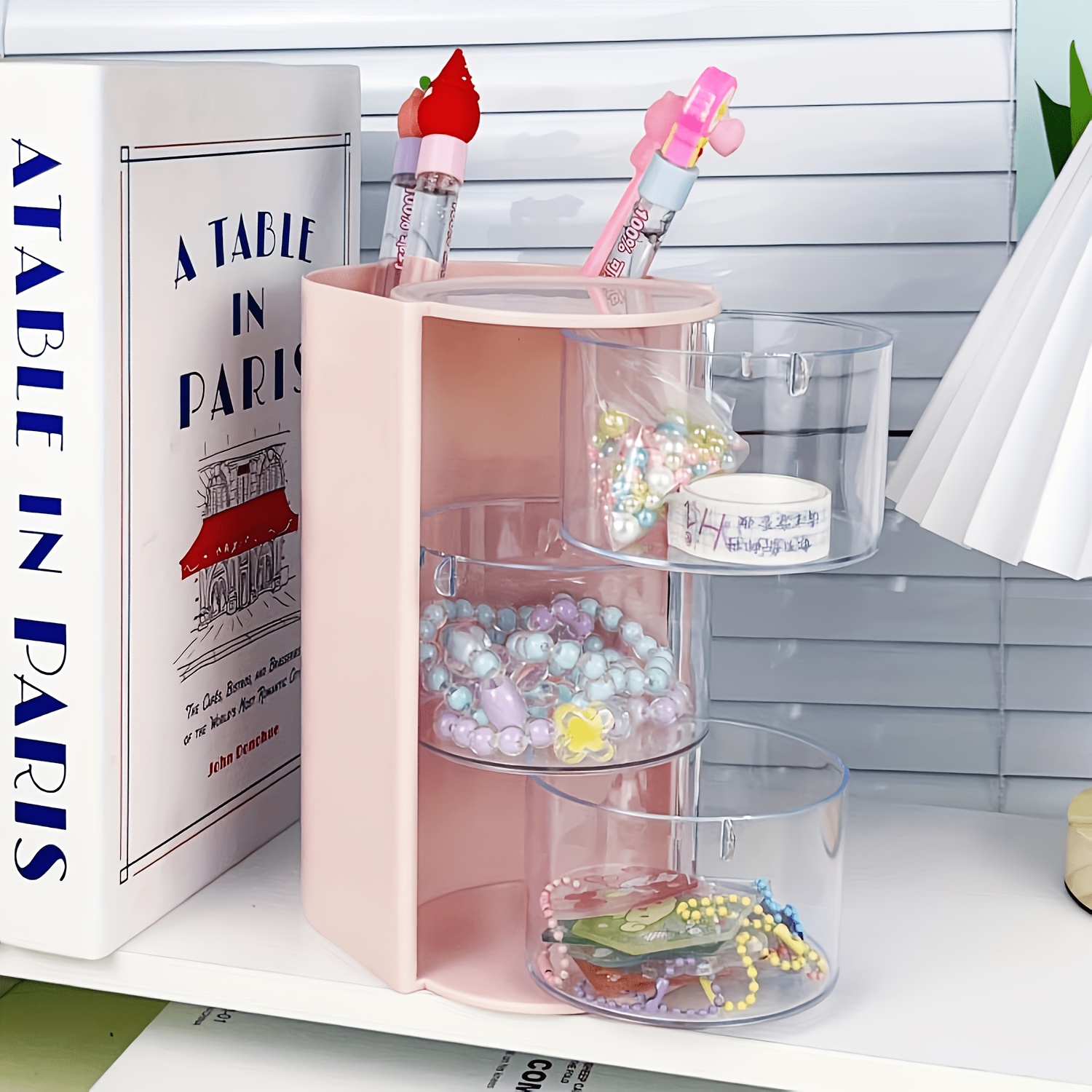 TEMU 1pc 2/3-tier 180-degree Rotating Transparent Desktop Storage Box, Dust-proof Plastic Container, Suitable For Makeup Sponges, Hair Accessories,