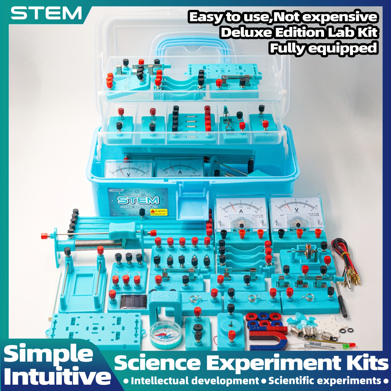 ערכת ניסויים מדעיים stem מהדורה מובחרת - קופסת ניסויים פיזיקליים וחשמליים 3 שכבות עם 100+ כלי מעבדה, 100+ ניסויים, 100+ פעילויות, ערכות מדעיות עבור, ערכת מדע חינוכית, ערכת מדע עמידה פרטי מוצר 9