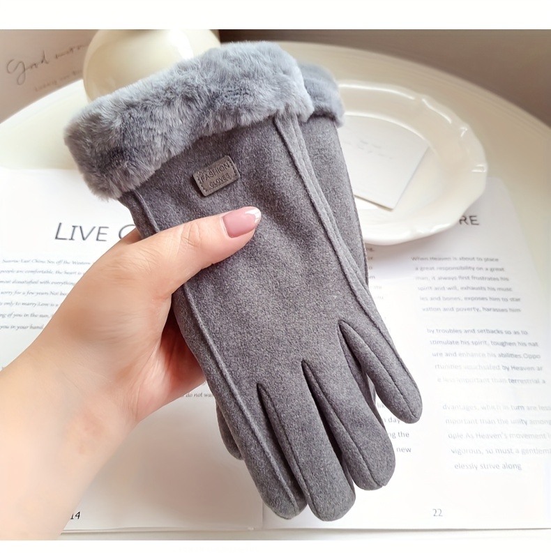 Women'S Winter Thick Plush Gloves, Fashion Warm Suede Outdoor Guantes, Touchscreen Driving Gloves, Sports Cycling Mittens, Casual Style, Elastic, Solid Color, Hand Wash or Dry Clean, for Skiing and Casual Outings details 3