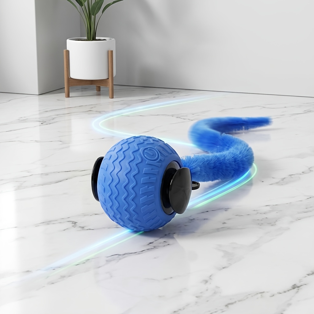 Image of 1pc Indoor Cat Toy, Interactive Toy For Bored Adult Cats, Automatic Fast Ball Interaction, Electronic Rolling Ball Pet , Tail Ball For Kittens