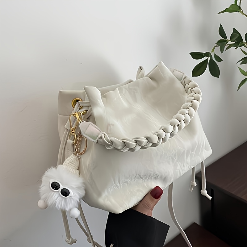 TEMU Woven Shoulder Strap Bucket Bag Drawstring Crossbody Tote Bag Minimalist Shoulder Bag Suitable For Commuting, Travel, And Campus