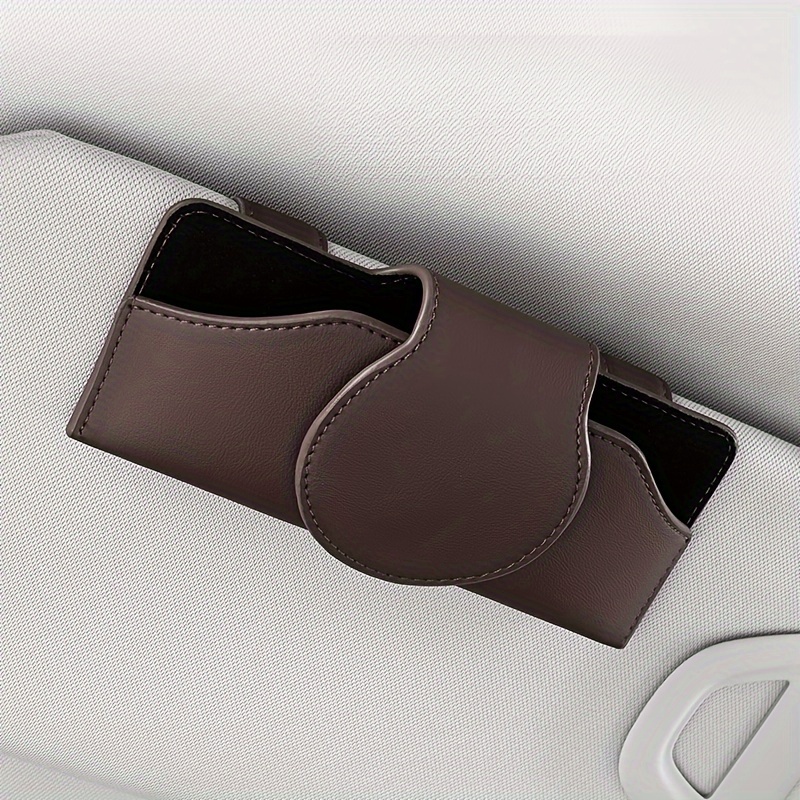 Car Visor Glasses Holder with Magnetic Closure, 1Pc PU Leather Eyeglasses Storage Clip, Vehicle Sun Visor Organizer Accessory with Tight Adsorption