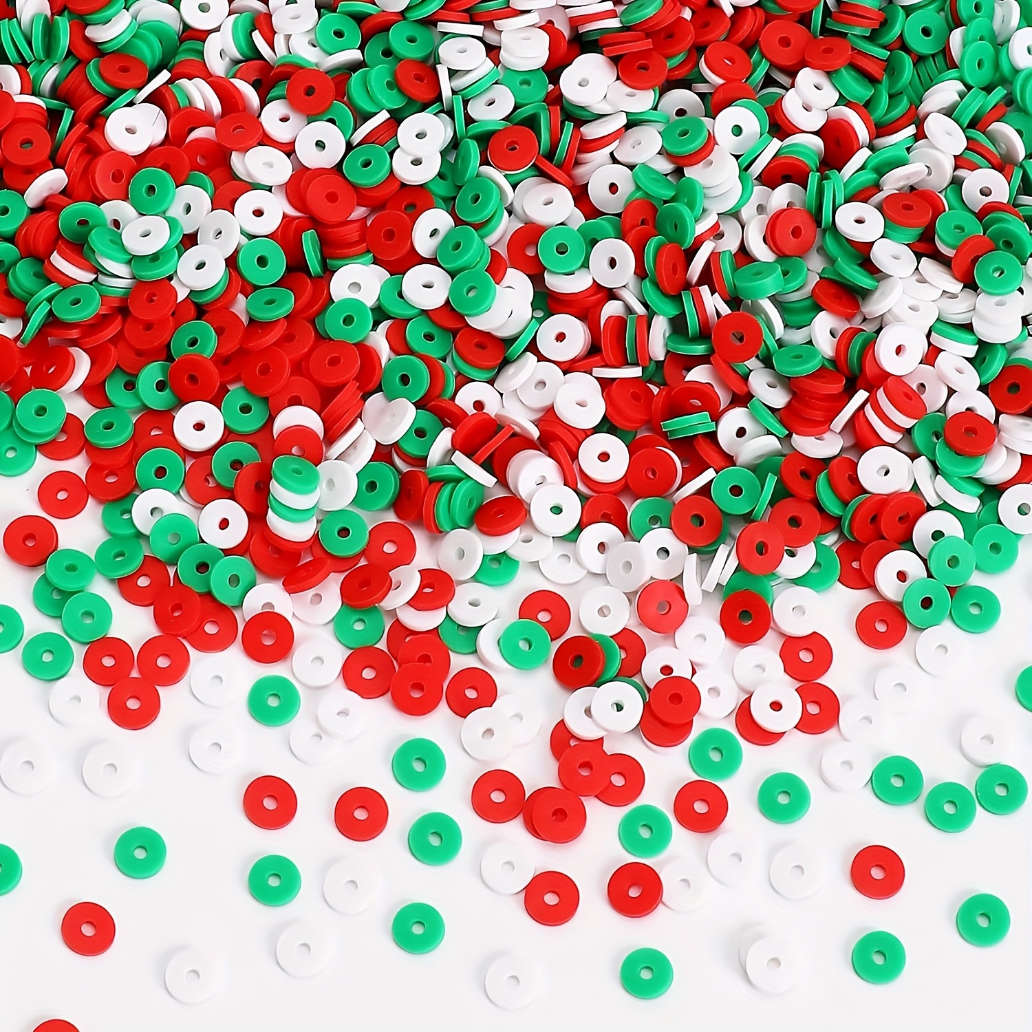 

Christmas Polymer Clay Bead Kit For Beginners - 4560pcs In Red, Green & White, Flat Spacer Beads For Diy Jewelry Making, Includes 12 Strands