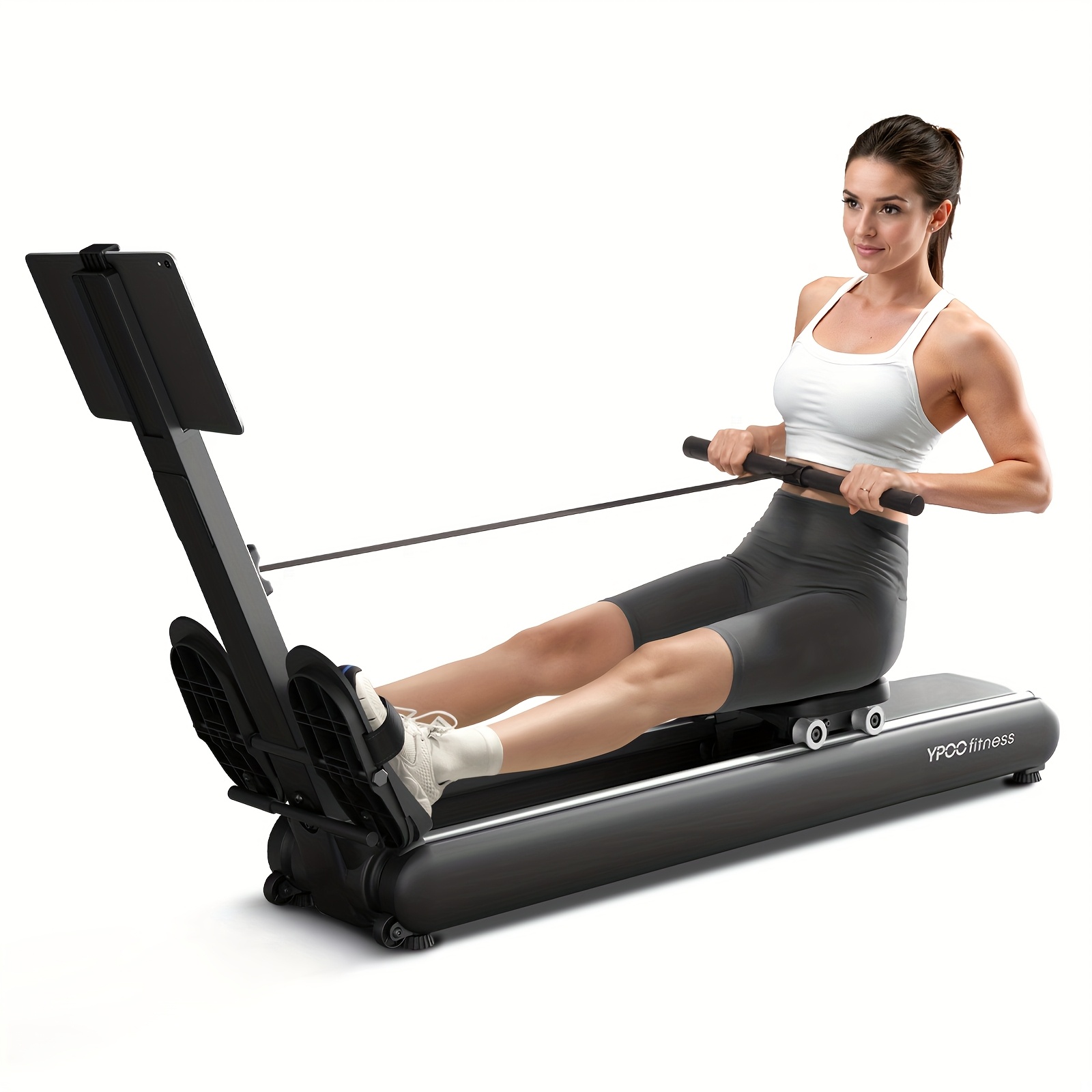 TEMU Ypoo 1pc Magnetic Rowing Machine - Wireless & App , 350 Lb Capacity, 16 Resistance Levels, Iron, Foldable , Non, Comfortable Seat Cushion, Ideal