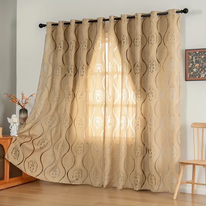 1 Cortina Europeia Vintage Dourada Vazada para Janela de Alta Qualidade para Sala de Estar, Varanda, Proteção Solar, Luz, Luxo, Cortina de Gaze Jacquard 2