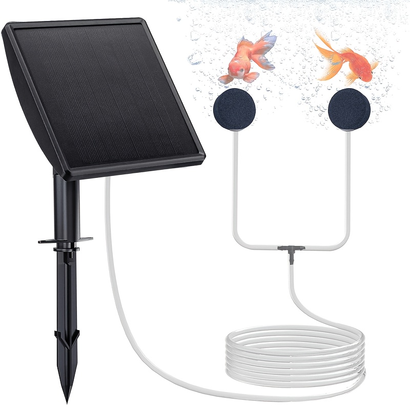 Image of Solar Oxygen Pump - Solar Aquarium Air Pump With 2 Air Stones - 3 Bubbler For Aquarium - Suitable For Courtyard Fish , Hydroponic Plants, And Emergency Oxygenation For Fishing