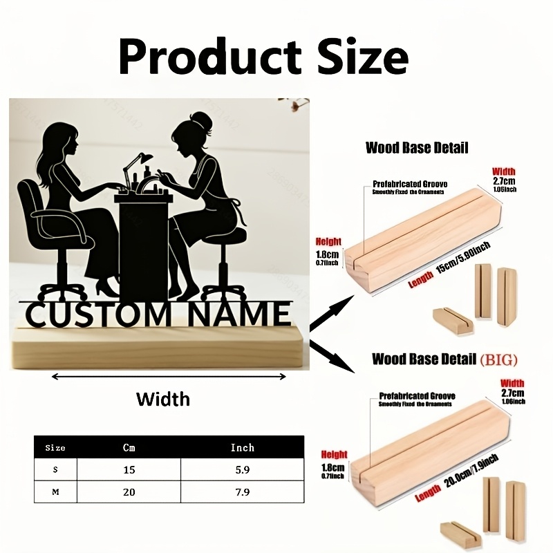 TEMU 1pc Custom For Nail Technician Themed Name Plate, Personalized For Nail Salon Desktop Decor And Workstation Sign. With A Sturdy Wooden Base,