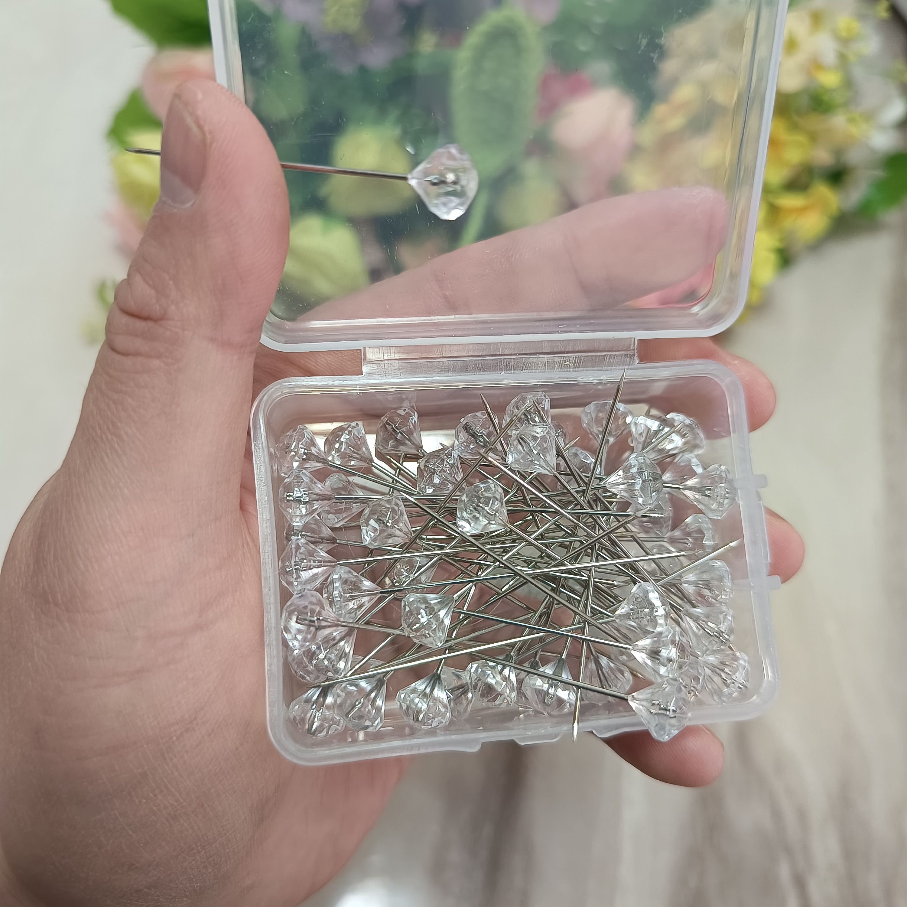 

100/50pcs Medium 0.8*5.1cm/0.3*2in Artificial Diamond Bouquet Pins For Bridal Sewing Craft Sewing Decoration Wedding Bouquet Pins