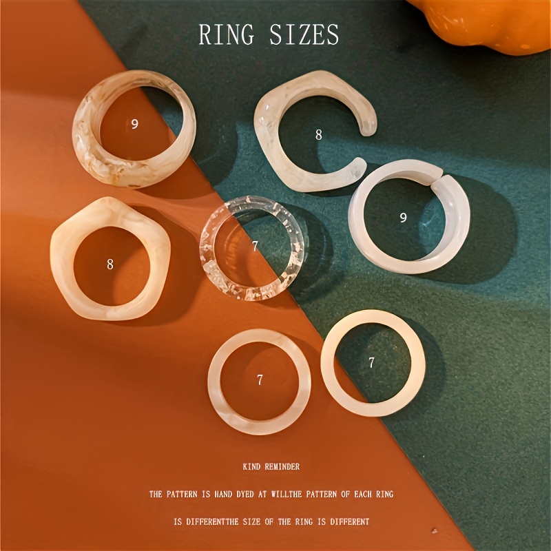 7pcs Resin Rings Set, Colorful Chunky Aesthetic Stackable Jewelry