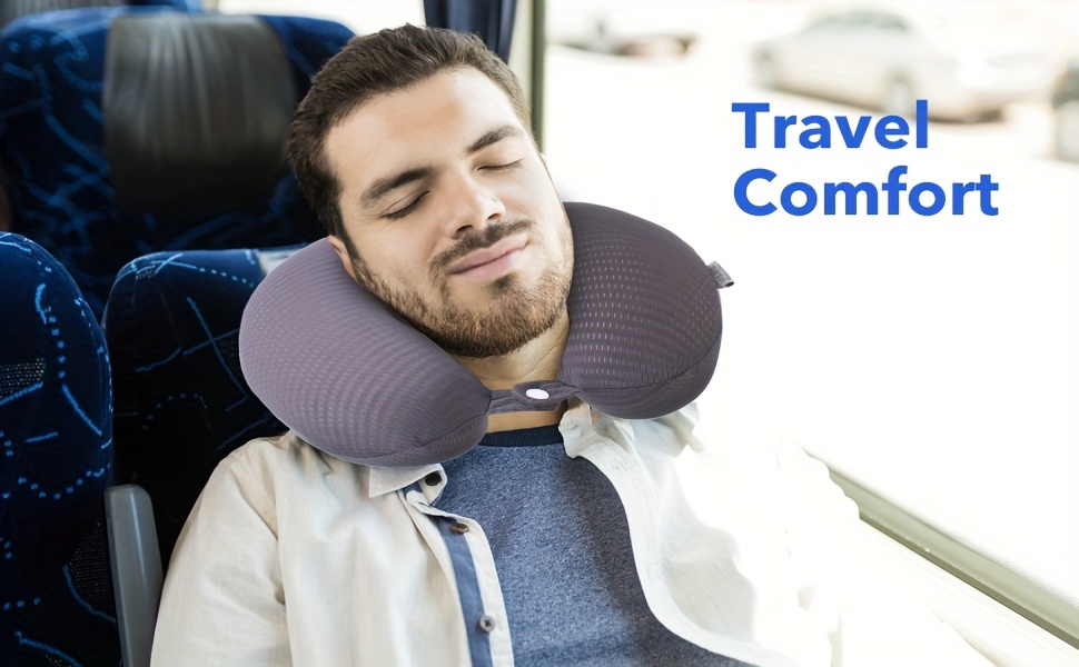 1pc travel neck pillow cover soft and smooth knitted polyester lightweight u shape   hand washable no printing with blue for travel details 6