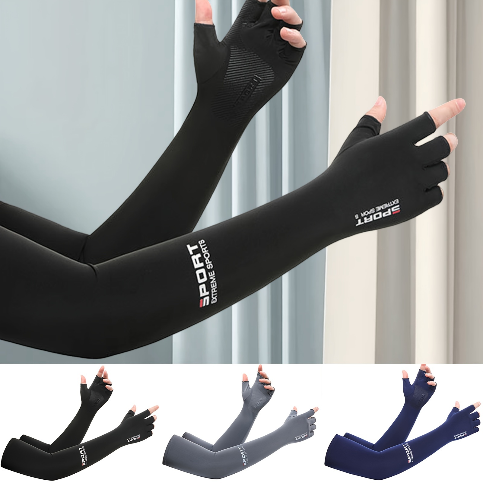 

Summer Cooling Arm Sleeves Cover Solid Color Uv Sun Protection Anti Slip Arm Sleeves Great For Running Cycling Basketball