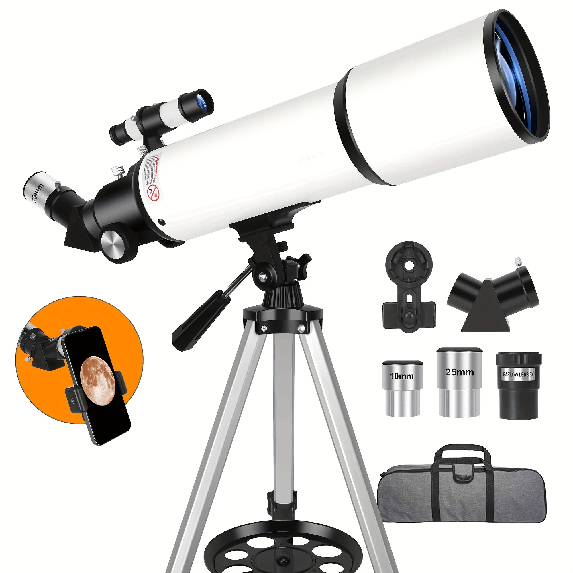 TEMU Telescope, 80mm Aperture 600mm Telescopes For Adults Astronomy, Fully Mult-coated High Powered Refracting Telescope For Beginners, Professional