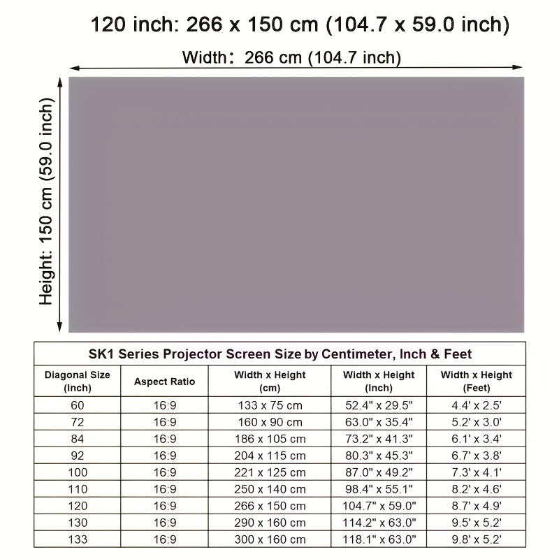 TEMU Écran de projection - HD 80/120 pouces, compatible avec les de projection 4K, l'animation de l'écran et les 3D, pliable, convient cinéma, usage
