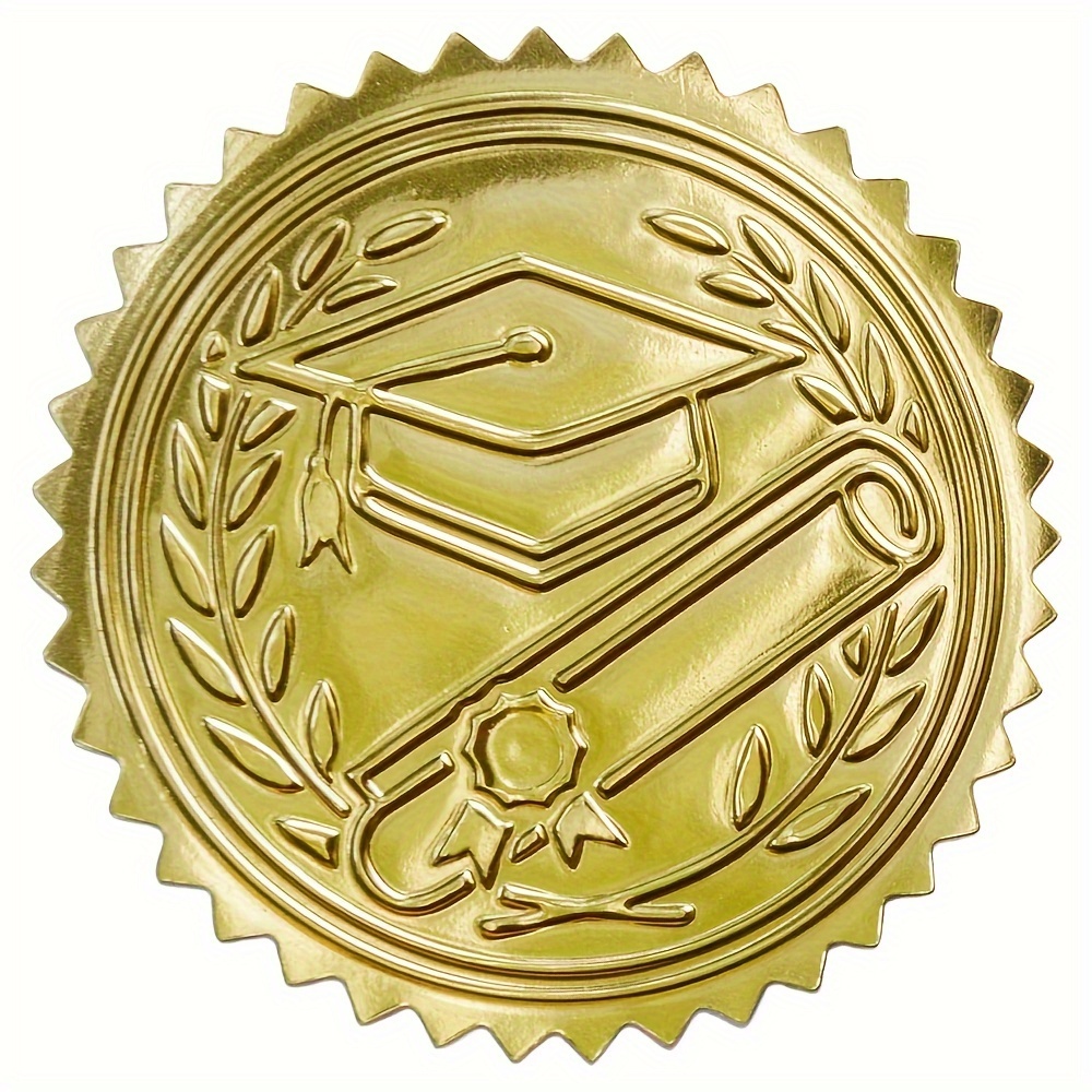 

120pcs/set Embossed Graduation Cap Golden Seals Diplomas Golden Foil Seals, 2 Inch, Self Adhesive,achievement Award Stickers For School, Work, Diploma